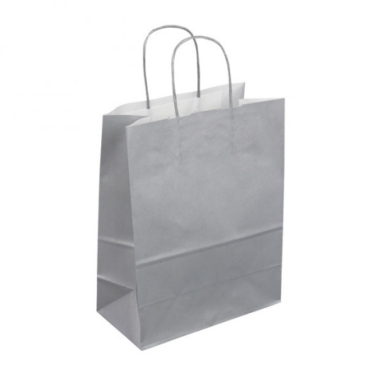 Sac kraft argent poignées torsadées 23 x 12 x 30 cm 23 x 12 x 30 cm