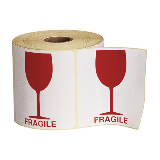 Rouleau d'étiquettes de signalisation adhésives impression rouge VERRE Fragile 70mm x 100mm