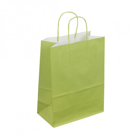 Sac kraft vert poignées torsadées 23 x 12 x 30 cm