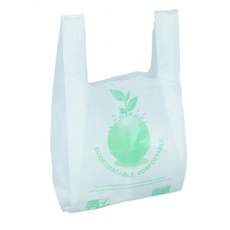 Sac plastique à bretelles biodégradable 260 x 450 + 120 mm