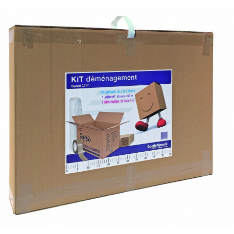 Kit déménagement 10 Caisses 550 x 350 x 300 mm - 1 ruban adhésif 50 mm x 66 m -1 film à bulles 5