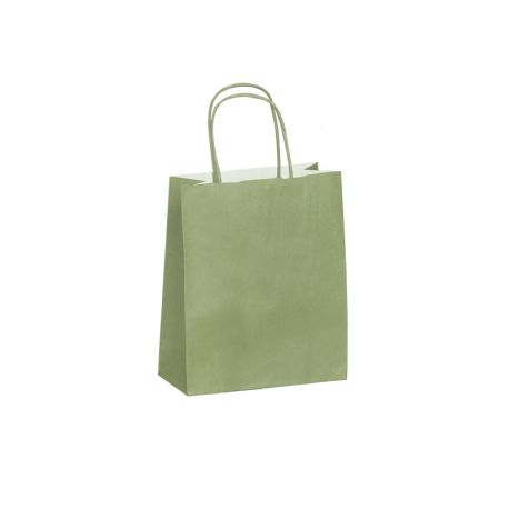 Sac kraft vert amande poignées torsadées 18 x 8 x 22 cm