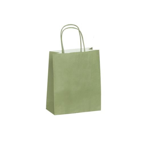 Sac kraft vert amande poignées torsadées 18 x 8 x 22 cm