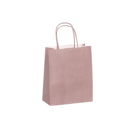 Sac kraft rose poudré poignées torsadées 18 x 8 x 22 cm