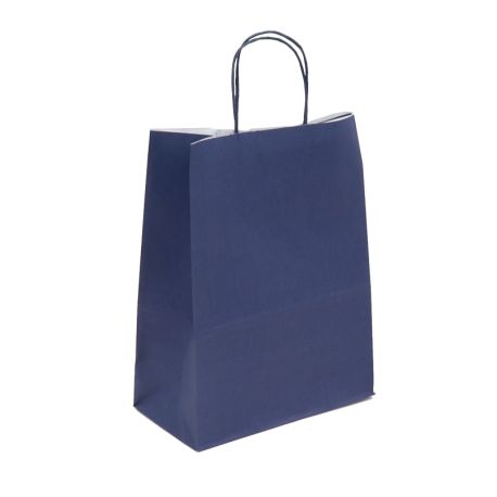 Sac kraft bleu navy poignées torsadées 23 x 12 x 30 cm