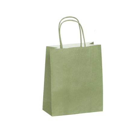 Sac kraft vert amande torsadées 23 x 12 x 30 cm