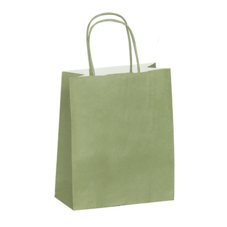 Sac kraft vert amande poignées torsadées 35 x 14 x 41 cm