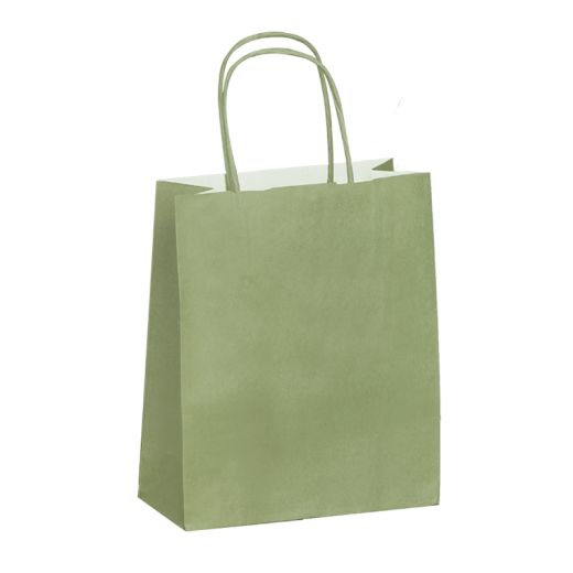 Sac kraft vert amande poignées torsadées 35 x 14 x 41 cm