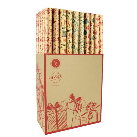 Assortiment rouleaux Papier Cadeau Kraft Or Noël 0.70cm x 2m