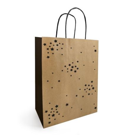Sac kraft poignées torsadées Starry - 23 x 12 x 30 cm