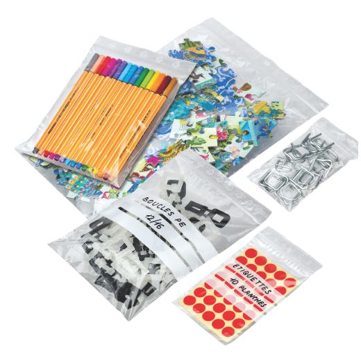 Sachet à Fermeture Rapide 150x180mm Bandes Blanches 50µ