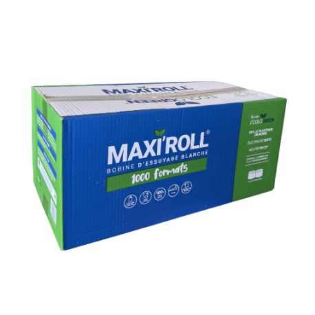 Colis de 2 Bobines Essuyage 22x30cm Blanc 100% Pure Ouate 2 Plis 1000 F